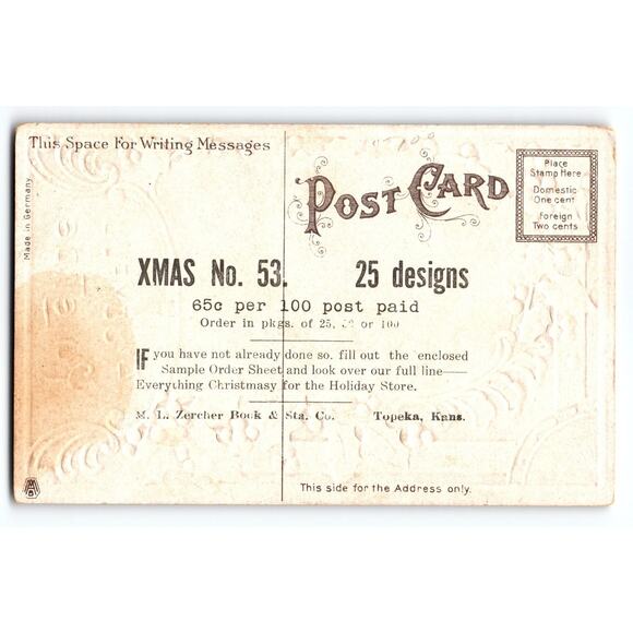 Vintage Santa Claus Christmas Postcard Embossed Holiday Scene Germany Sample - Picture 2 of 2